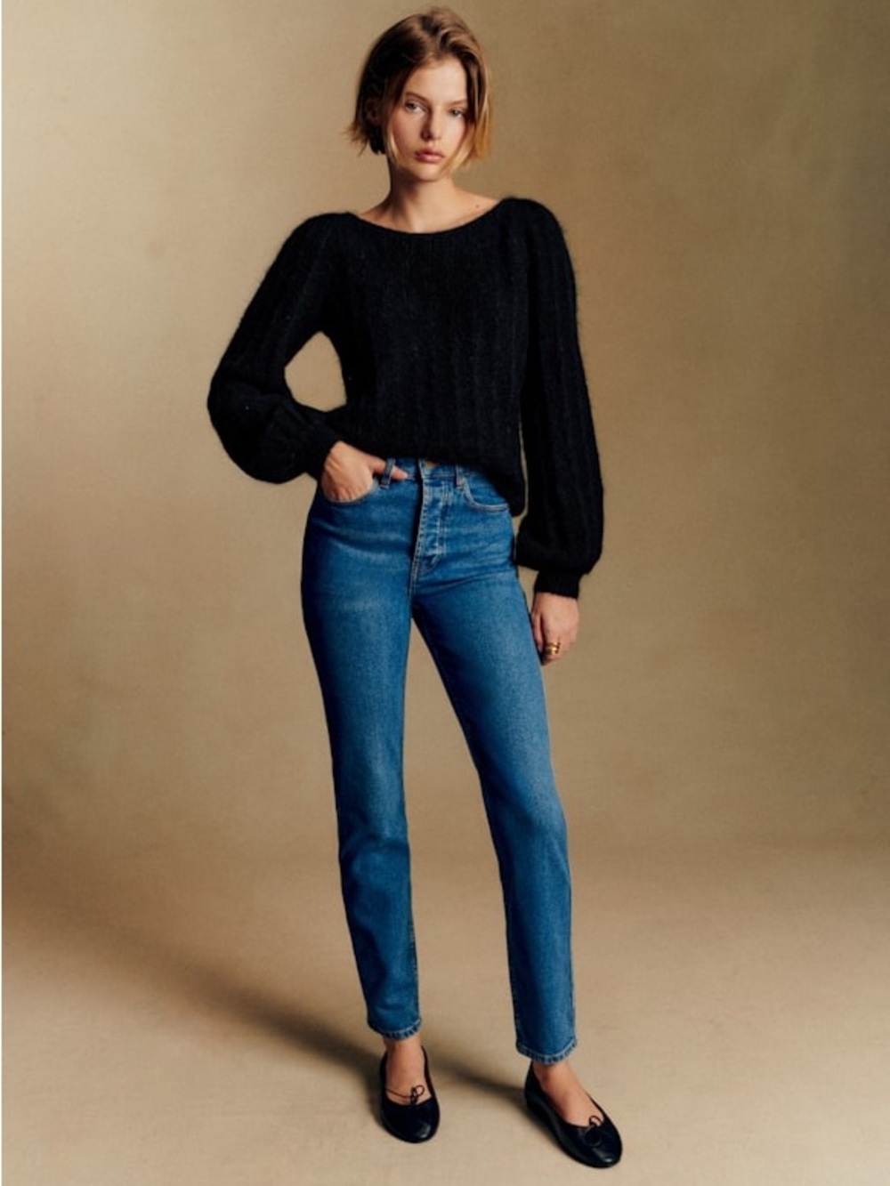 SEZANE Denim Brut Sexy High-Rise Ankle Length Women's Jeans in Medium‎ Blue